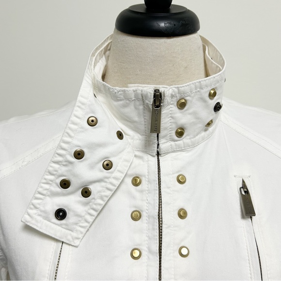 Michael Kors MK White Gold Tone Studded Zip Up Elastic Waistband Jacket Medium - Picture 4 of 12